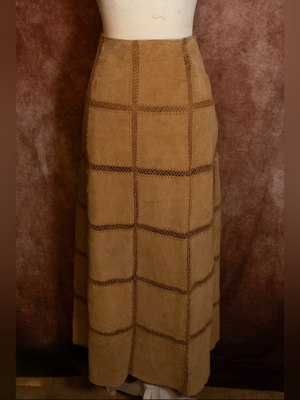 SIZE 14 Bagatelle Camel Brown Suede Patchwork Maxi Skirt